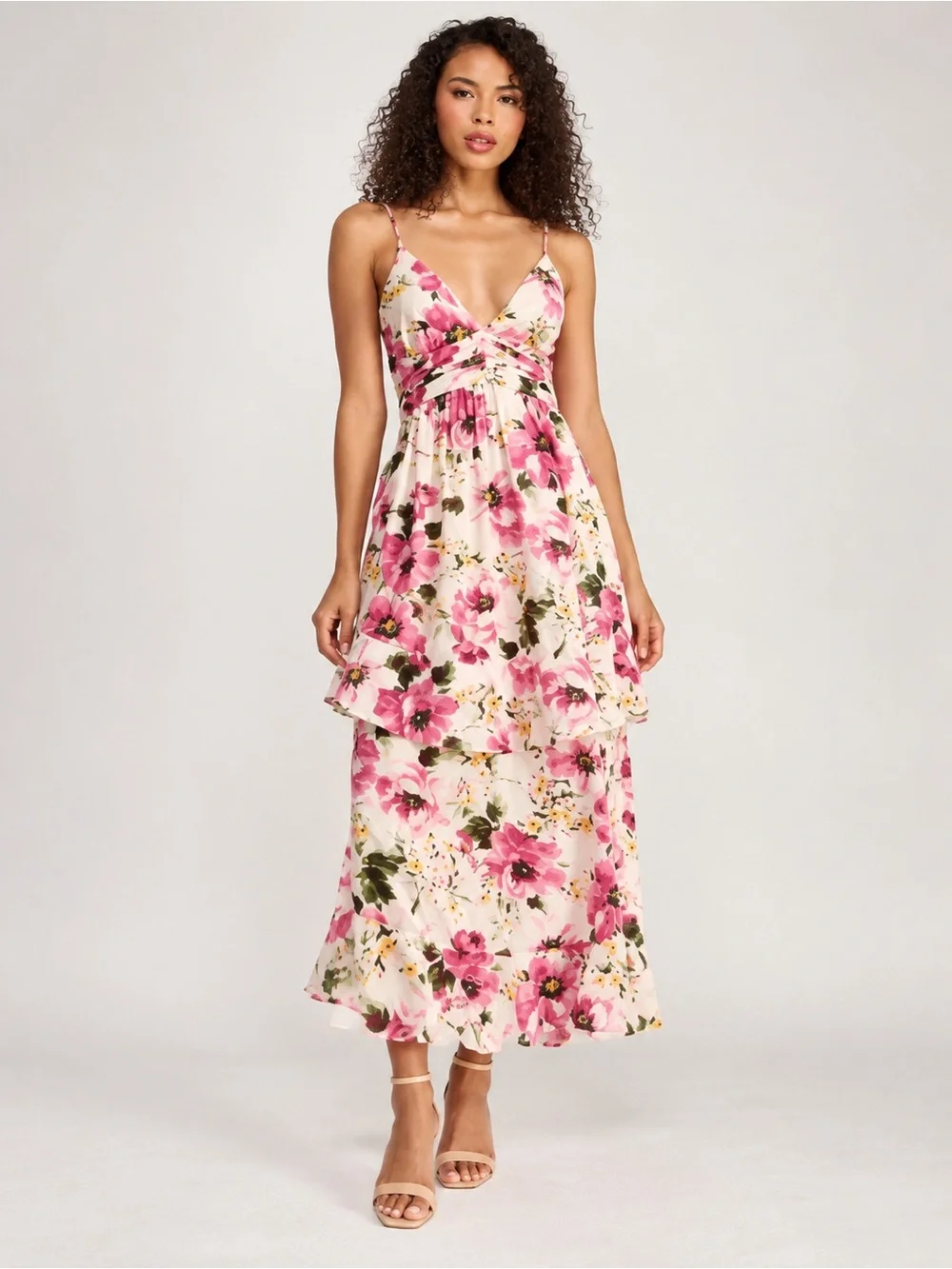 Abercrombie & Fitch White Maxi Dress with Pink Floral Print